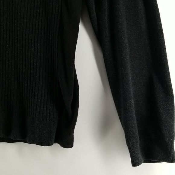 Calvin Klein Sweater Women's Large Raised Strip V Neck Long Sleeved Cotton Black - Picture 5 of 10